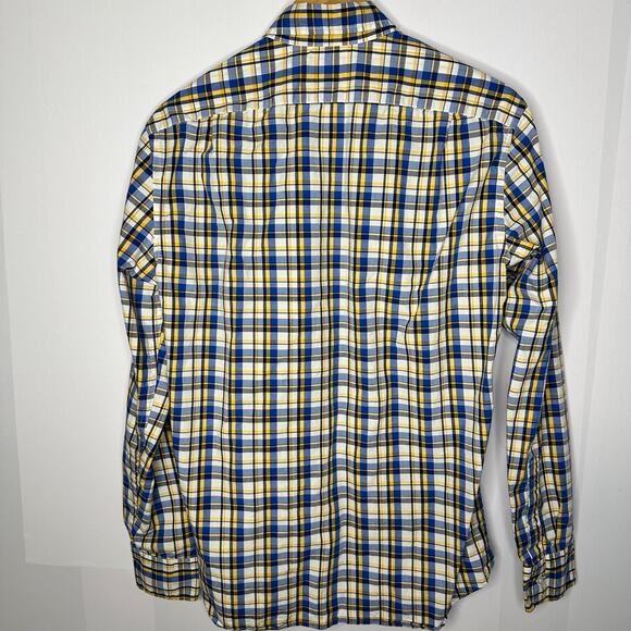 J.CREW Flex Washed Blue Yellow Slim Men's Button Down Shirt Medium - Picture 5 of 6